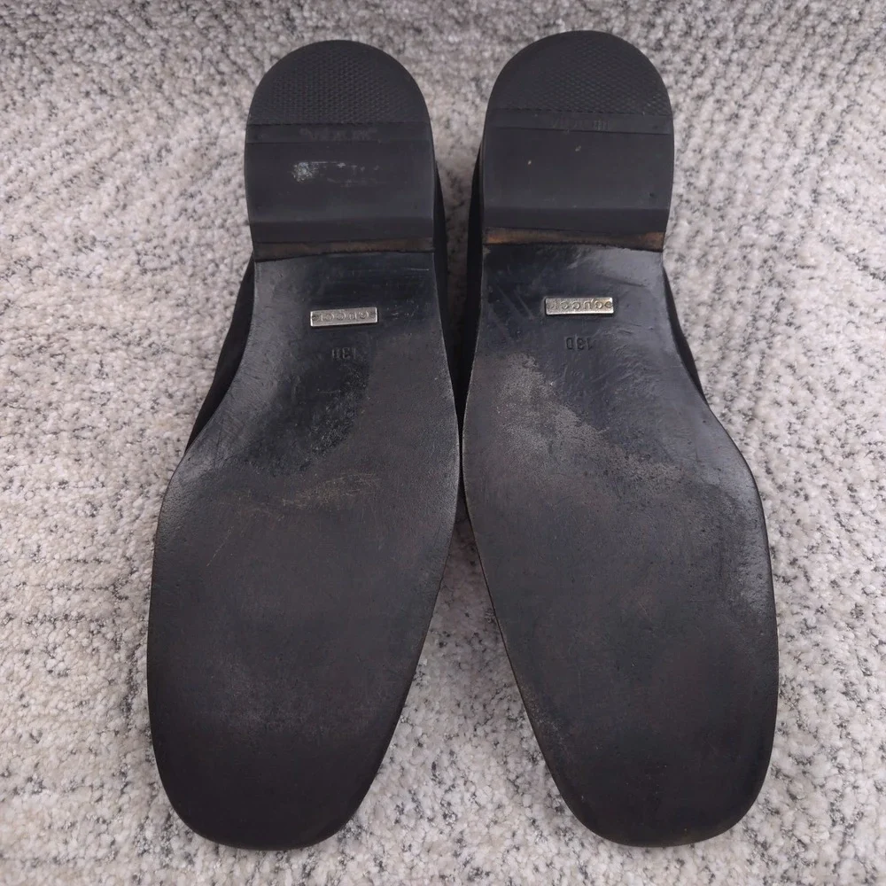 Gucci Loafers Mens Size 13D 13.5 US Shoes Slip On Suede Logo Black Square Toe